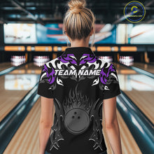 Load image into Gallery viewer, Black and Purple Flame Bowling Polo, 1/4 Zip shirt for Women Custom Team bowling jersey bowler gift NQS10535