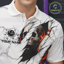 Load image into Gallery viewer, Personalized White Grunge Flame Skull Bowling shirts for men Custom Team Bowling League Shirts NQS10536
