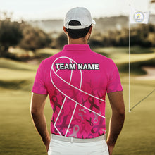 Load image into Gallery viewer, Pink ribbon pattern breast cancer awareness Men golf polo shirt Custom team Golf attire For men NQS10189