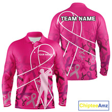 Load image into Gallery viewer, Pink ribbon pattern breast cancer awareness Men golf polo shirt Custom team Golf attire For men NQS10189
