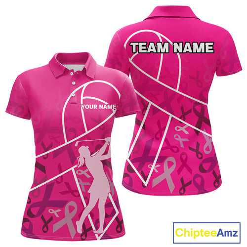 Pink ribbon pattern breast cancer awareness Women golf polo shirt Custom team Golf attire For ladies NQS10189