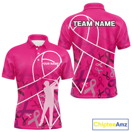 Pink ribbon pattern breast cancer awareness Men golf polo shirt Custom team Golf attire For men NQS10189