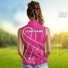 Load image into Gallery viewer, Pink ribbon pattern breast cancer awareness Women sleeveless polo shirt Custom team ladies Golf top NQS10189