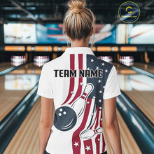Load image into Gallery viewer, Red, White &amp; Blue American Flag Bowling shirt For Women custom patriotic bowling team uniform jersey NQS10337