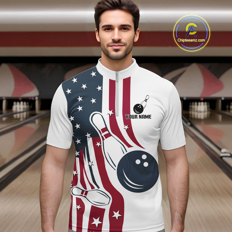 Red, White and Blue American Flag Bowling shirts For Men custom patriotic bowling team uniform jersey NQS10337