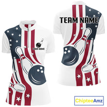 Load image into Gallery viewer, Red, White &amp; Blue American Flag Bowling shirt For Women custom patriotic bowling team uniform jersey NQS10337