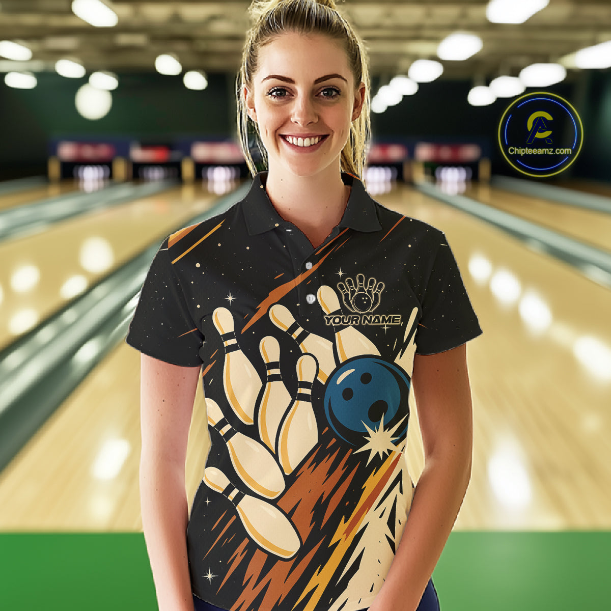 Retro Black galaxy Womens Bowling Polo, Quarter Zip shirts custom vintage bowling team league jerseys NQS10547
