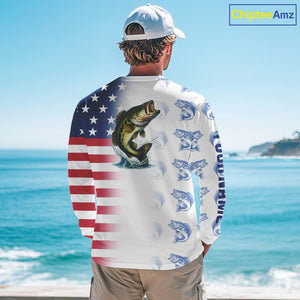 Red, White and Blue American Flag Bass Fishing custom patriotic Bass performance Fishing Shirts NQS10034