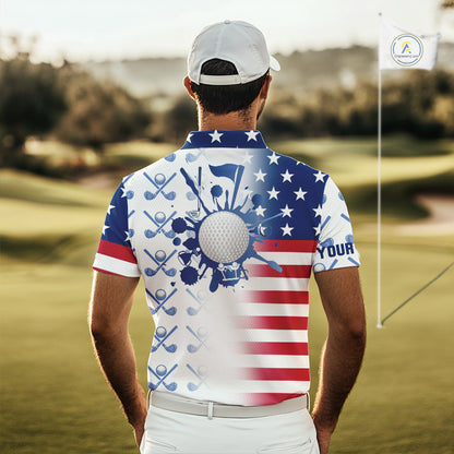 Red, White and Blue American Flag Mens Golf polo shirts Custom patriotic Golf Outfit For Mens NQS10035