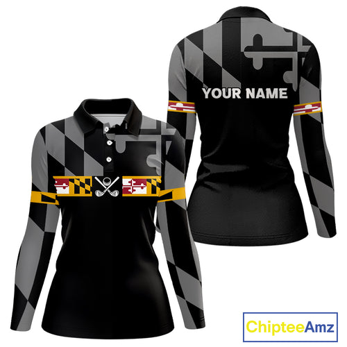 Maryland Flag black Women golf polo shirt Custom Patriotic ladies Golf top, gifts for golf lovers NQS10195