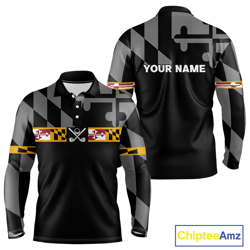 Maryland Flag black Men golf polo shirt Custom Patriotic Mens Golf top, gifts for golf lovers NQS10195