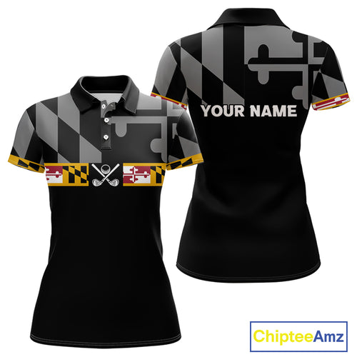 Maryland Flag black Women golf polo shirt Custom Patriotic ladies Golf top, gifts for golf lovers NQS10195