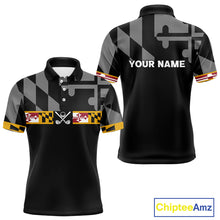 Load image into Gallery viewer, Maryland Flag black Men golf polo shirt Custom Patriotic Mens Golf top, gifts for golf lovers NQS10195