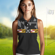 Load image into Gallery viewer, Maryland Flag black Women sleeveless golf polo shirt Custom Patriotic Golf top, gifts for golf lovers NQS10195