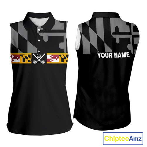 Maryland Flag black Women sleeveless golf polo shirt Custom Patriotic Golf top, gifts for golf lovers NQS10195