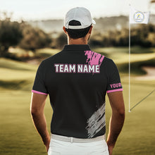 Load image into Gallery viewer, Black and pink ribbon Breast Cancer Awareness golf shirts custom Men golf polo shirts, best golf gift NQS10196