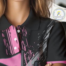 Load image into Gallery viewer, Black and pink ribbon Breast Cancer Awareness golf shirts custom Women golf polo shirt best golf gift NQS10196
