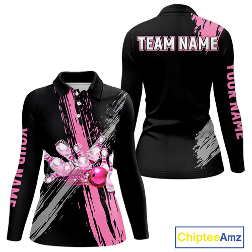 Black and pink ribbon Breast Cancer Awareness Bowling Shirts For Women custom team bowling jerseys NQS10197