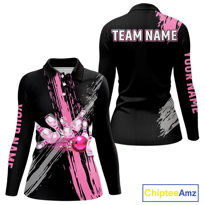 Black and pink ribbon Breast Cancer Awareness Bowling Shirts For Women custom team bowling jerseys NQS10197