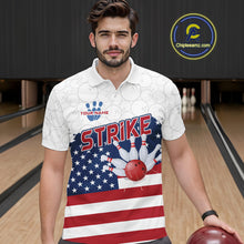 Load image into Gallery viewer, Personalized American Flag Strike Bowling Polo, 1/4 Zip Shirts For Men, Patriotic Bowling Team Jersey NQS10345