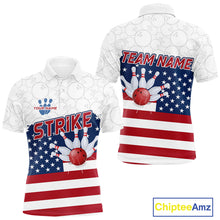 Load image into Gallery viewer, Personalized American Flag Strike Bowling Polo, 1/4 Zip Shirts For Men, Patriotic Bowling Team Jersey NQS10345