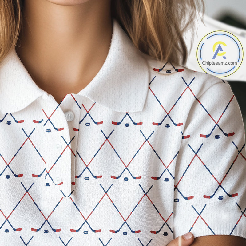 Red, White and Blue golf clubs pattern Women golf polo shirt Custom Patriotic golf outfits for ladies NQS10198