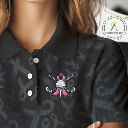 Pink and black Ribbons Pattern Women Golf Polo Shirt Custom Breast cancer awareness Team Golf attire NQS10559