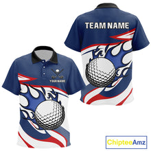 Load image into Gallery viewer, Red, White and Blue Flame golf ball Kid Golf polo shirts Custom patriotic Golf Outfit For Kid NQS10044