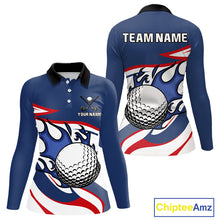 Load image into Gallery viewer, Red, White and Blue Flame golf ball Women Golf polo shirts Custom patriotic Golf Outfit For Ladies NQS10044
