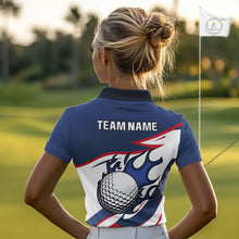 Load image into Gallery viewer, Red, White and Blue Flame golf ball Women Golf polo shirts Custom patriotic Golf Outfit For Ladies NQS10044