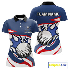Load image into Gallery viewer, Red, White and Blue Flame golf ball Women Golf polo shirts Custom patriotic Golf Outfit For Ladies NQS10044