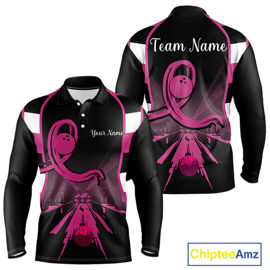 Breast Cancer Awareness Bowling Shirts For Men custom Black and pink ribbon team bowling jerseys NQS10207