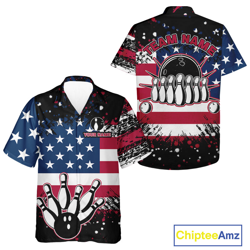 American Flag Black Bowling Hawaiian Shirts custom patriotic retro bowling team shirts NQS10210