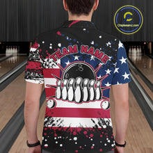 Load image into Gallery viewer, American Flag Black Bowling Polo, 1/4 Zip Shirts For Men custom patriotic retro bowling team shirts NQS10210