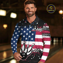 Load image into Gallery viewer, American Flag Black Bowling Polo, 1/4 Zip Shirts For Men custom patriotic retro bowling team shirts NQS10210