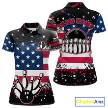 Load image into Gallery viewer, American Flag Black Bowling Polo, 1/4 Zip Shirts For Women custom patriotic retro bowling team shirts NQS10210