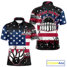 Load image into Gallery viewer, American Flag Black Bowling Polo, 1/4 Zip Shirts For Men custom patriotic retro bowling team shirts NQS10210