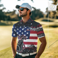 Load image into Gallery viewer, American Flag Black golf polo shirts for men custom patriotic retro golf team shirts, golfer gifts NQS10211
