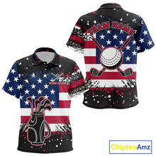 Load image into Gallery viewer, American Flag Black golf polo shirts for Kid custom patriotic retro golf team shirts, golfer gifts NQS10211