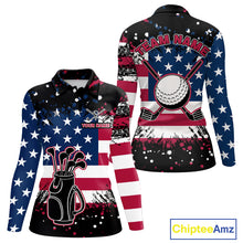 Load image into Gallery viewer, American Flag Black golf polo shirts for Women custom patriotic retro golf team shirts, golfer gifts NQS10211