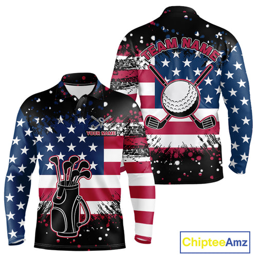 American Flag Black golf polo shirts for men custom patriotic retro golf team shirts, golfer gifts NQS10211