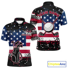 Load image into Gallery viewer, American Flag Black golf polo shirts for men custom patriotic retro golf team shirts, golfer gifts NQS10211