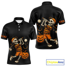 Load image into Gallery viewer, Black and Orange Skull Golf polo shirt for men Custom Halloween Mens golf outfit NQS10353