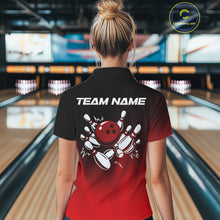 Load image into Gallery viewer, Custom Black and Red Bowling Polo, Quarter Zip Team Shirts For Women, Bowling Outfit Gift For Bowlers NQS10565