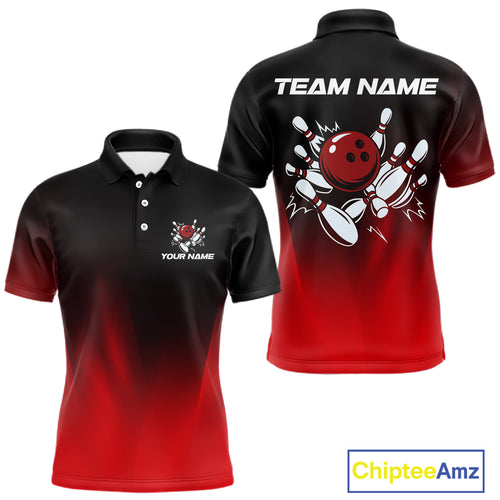Custom Black and Red Bowling Polo, Quarter Zip Team Shirts For Men, Bowling Outfit Gift For Bowlers NQS10565