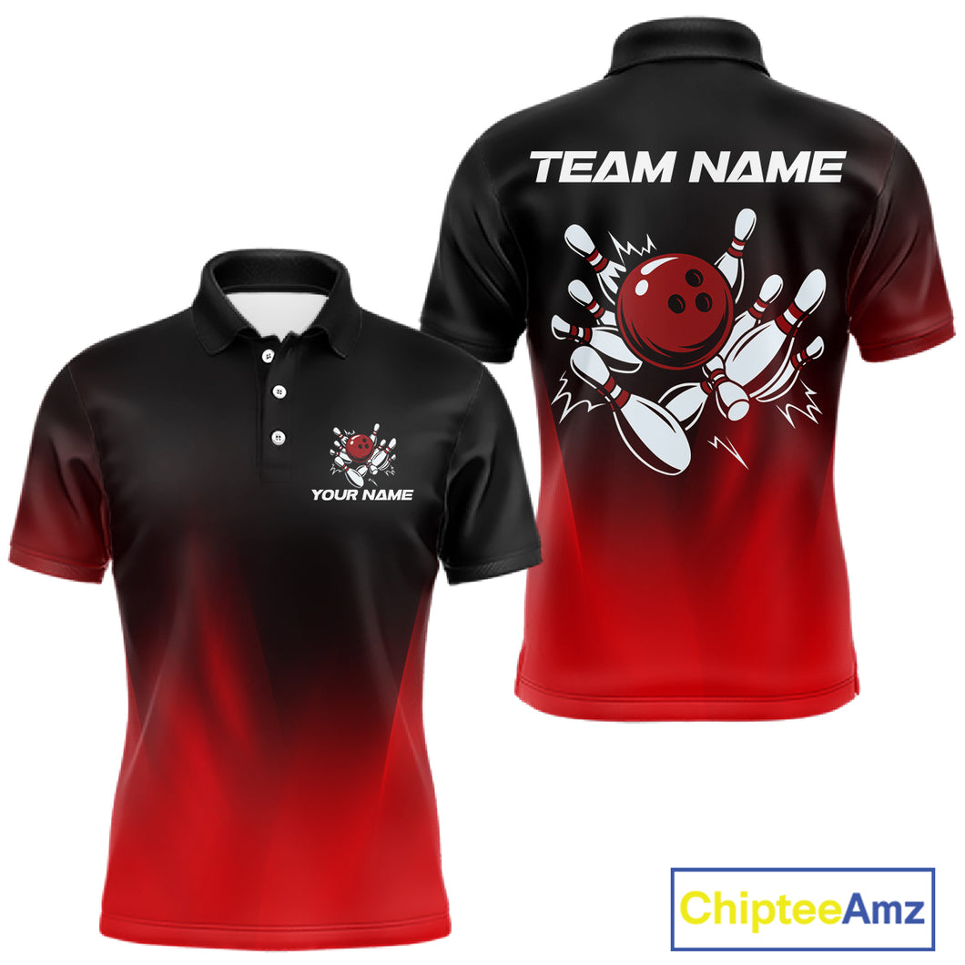 Custom Black and Red Bowling Polo, Quarter Zip Team Shirts For Men, Bowling Outfit Gift For Bowlers NQS10565