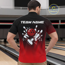 Load image into Gallery viewer, Custom Black and Red Bowling Polo, Quarter Zip Team Shirts For Men, Bowling Outfit Gift For Bowlers NQS10565
