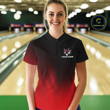Load image into Gallery viewer, Custom Black and Red Bowling Polo, Quarter Zip Team Shirts For Women, Bowling Outfit Gift For Bowlers NQS10565