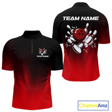 Load image into Gallery viewer, Custom Black and Red Bowling Polo, Quarter Zip Team Shirts For Men, Bowling Outfit Gift For Bowlers NQS10565