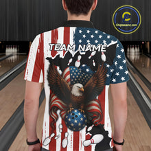 Load image into Gallery viewer, American Flag Eagle Bowling Polo, Quarter Zip Shirts For Men Custom Patriotic Team Bowling Jersey NQS10572
